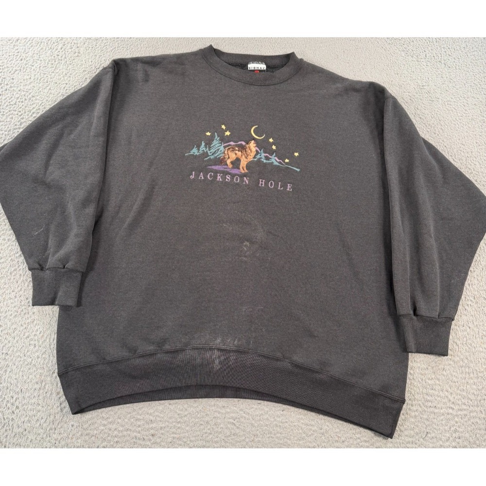 Vintage Jackson Hole Wolf Sweatshirt Men's 2XL Gray Embroidered Signal Sports